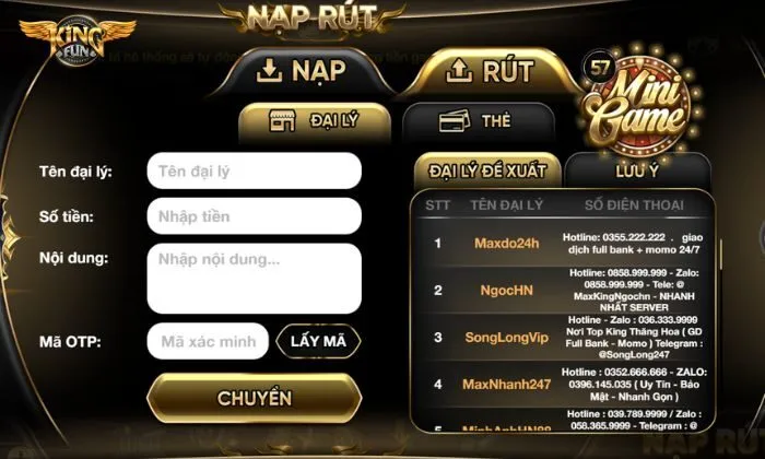 Kingfun cam kết xử lý tất cả giao dịch nạp và rút tiền một cách nhanh gọn và hiệu quả