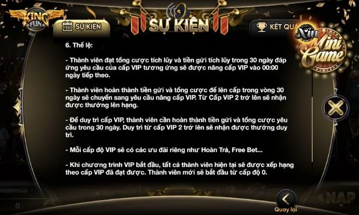 Khuyến mãi: Thưởng VIP lên hạng duy trì mỗi tháng Thông tin chi tiết về Khuyến mãi: Thưởng VIP lên hạng duy trì mỗi tháng