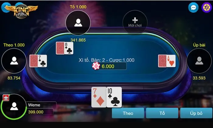 Các lựa chọn đặt cược tại Xì Tố Kingfun